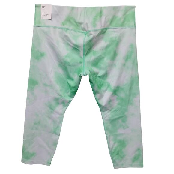 NWT Nike One Icon Clash Mid-Rise Cropped Tights Size 1X Green and White Tie Dye - Picture 5 of 10